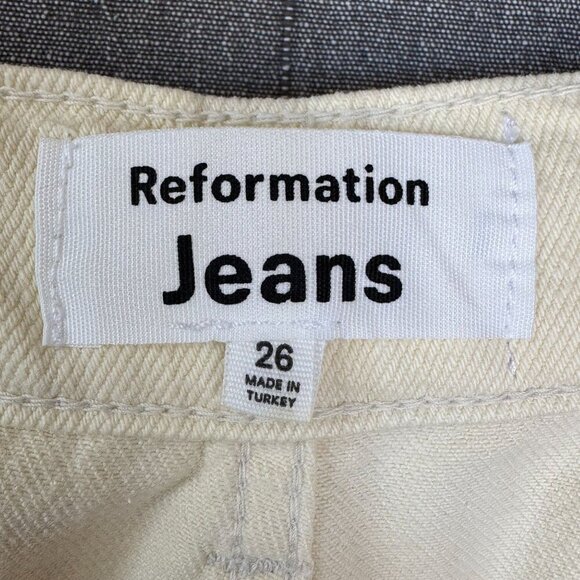 Reformation 100% Organic Cotton Button Cream Landy Wide Leg Cargo Jeans Size 26 - Picture 9 of 14